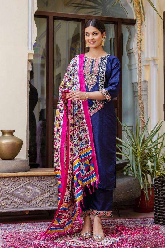 pr preet silk blend embroidery work wholesale salwar kameez in surat