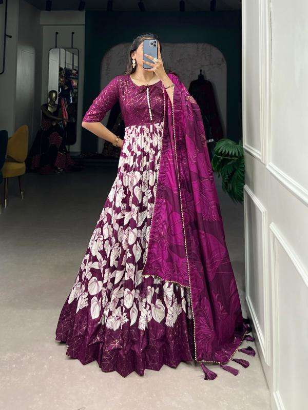 pr YNF5037 tussar silk floral print with foil print beautiful long gown