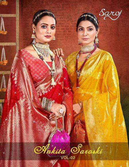 Saroj Ankita Swarovski Vol-2 series 1001-1006 Soft Organja wholesale saree in surat 