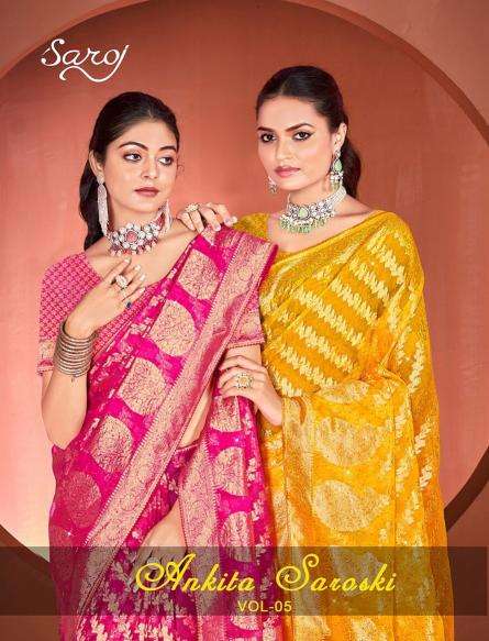 Saroj Ankita Swarovski Vol-5 series 1001-1006 Soft Organja wholesale saree in surat 