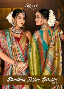 Saroj Dhadkan Tissue Swarovski vol-1 series 1001-1006 Tissue Silk Wholesale Saree in Surat