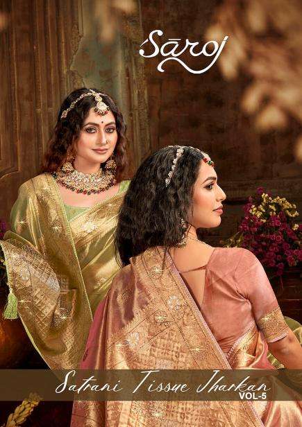 Saroj Satrani tissue jharkan vol-5 series 1001-1006 Soft Tissue wholesale saree in surat 