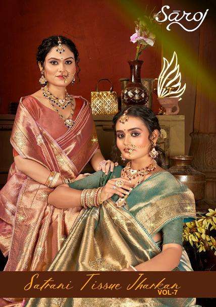 Saroj Satrani tissue jharkan vol-7 series 1001-1006 Soft Tissue wholesale saree in surat 