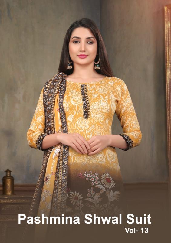 SAT Pashmina Shwal Suit Vol-13 series 1001-1008 Heavy Pashmina Wholesale Salwar Kameez in Surat