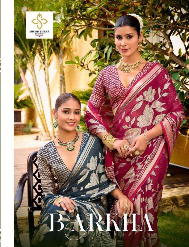 shubh shree barkha series 1001-1006 DULL MOSS BRASSO Wholesale Saree in Surat