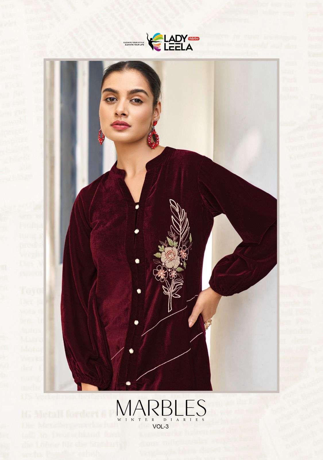 Velvet Fabric Kurti with Pure Handwork - Wholesale Kurtis in Surat