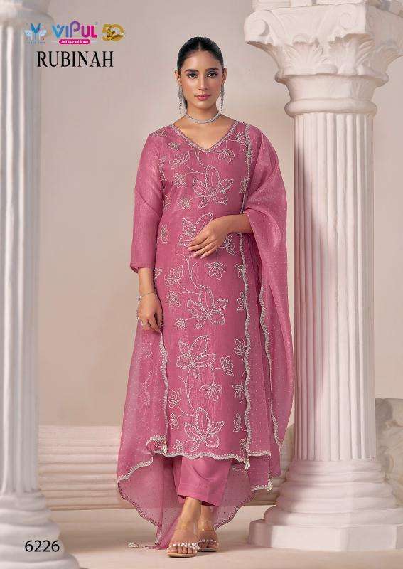 vipul rubinah series 6221-6226 satin crush organza wholesale salwar kameez in surat