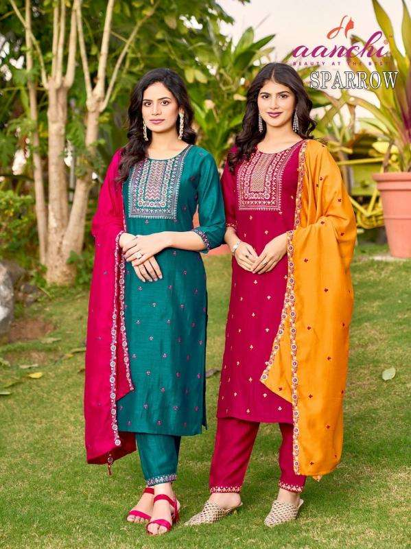 aanchi sparrow Vichitra Silk Embroidery wholesale salwar kameez in surat 