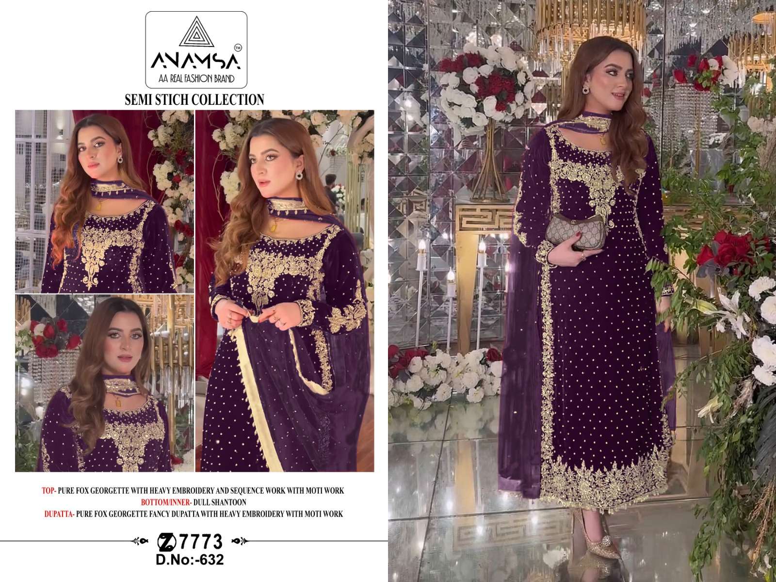 Anamsa-632 Heavy Pure Fox Georgette wholesale salwar kameez in surat 