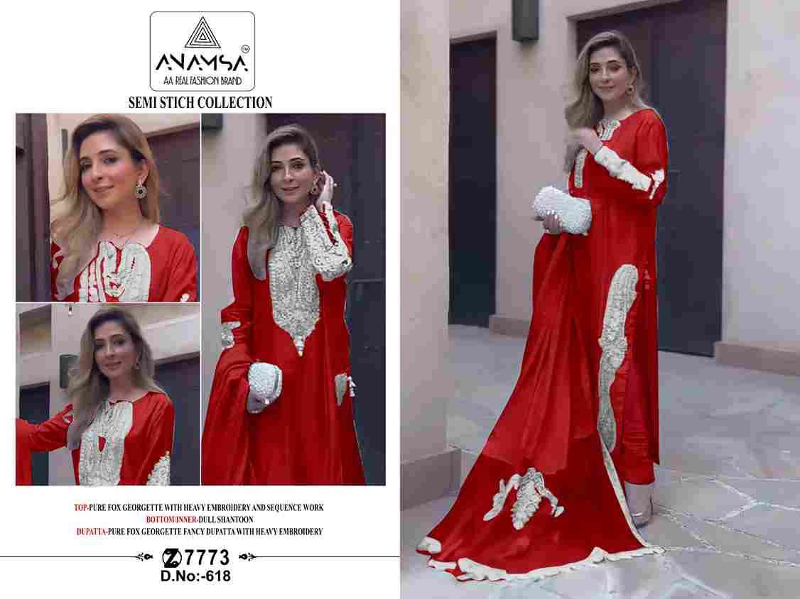 Anamsa 7773 D. No. 618 Heavy Pure Fox Georgette with Heavy Embroidery Wholesale Salwar Kameez in Surat