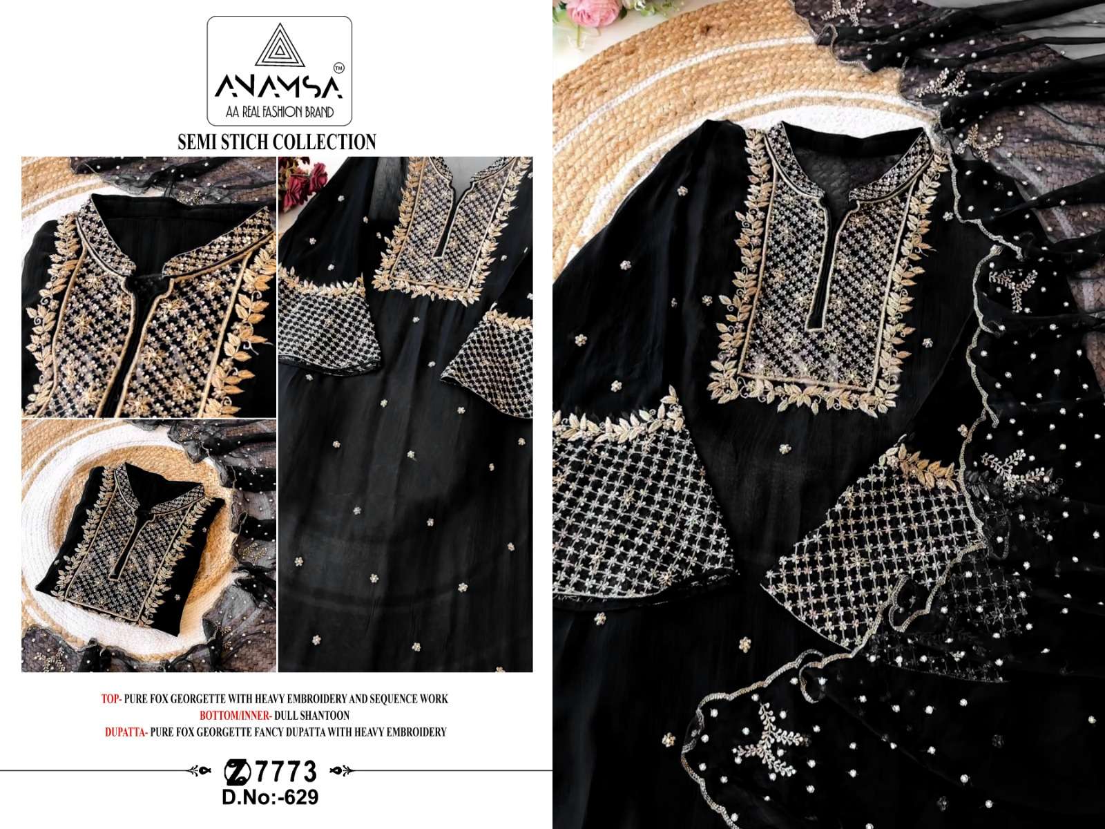 ANAMSA 7773 D No. 629 Heavy Pure Fox Georgette Wholesale Salwar Kameez in Surat