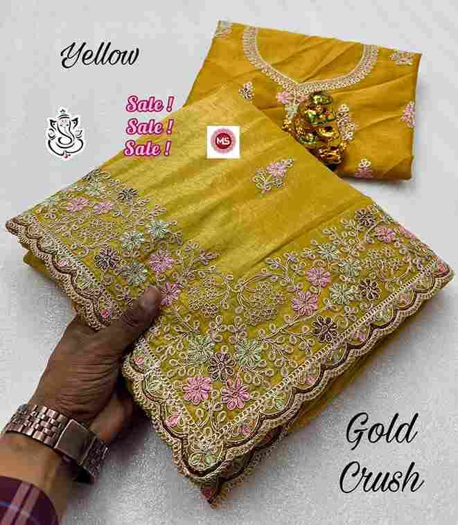 BT-53 Soft Lightweight Gold Crush Pitta Work Saree with Multi Thread Work Wholesale Saree in Surat