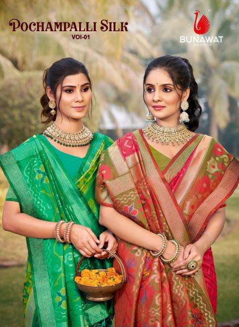 bunawat POCHAMPALLI SILK VOL-01 series 1001-1008 Silk wholesale saree in surat 