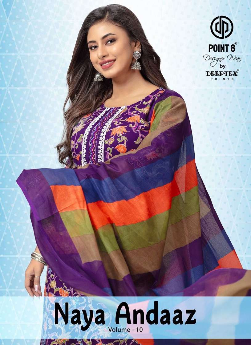 Deeptex Naya Andaaz Vol-10 series 1001-1010 Pure Cotton wholesale salwar kameez in surat