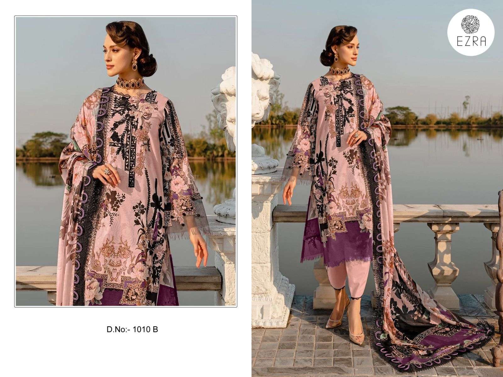 EZRA Design 1010 Pure Cotton with Heavy Embroidery Wholesale Salwar Kameez in Surat