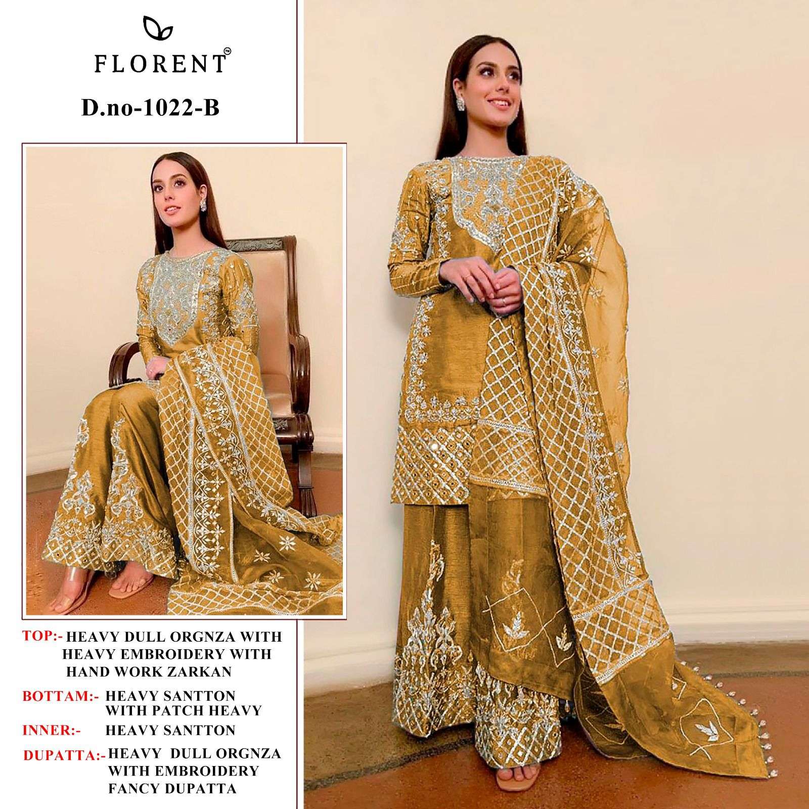 Florent TM 1022(ABC) Heavy Dull Organza with Embroidery Handwork Wholesale Salwar Kameez in Surat