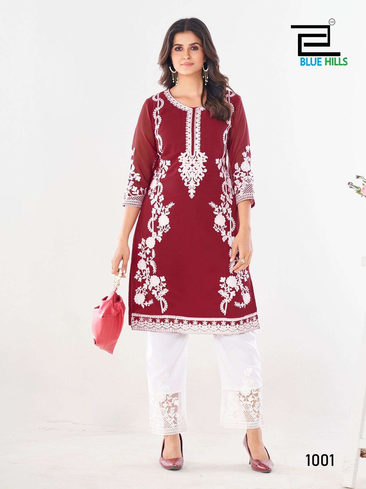 Heavy Georgette with Inner Crepe Heavy Embroidery Work Straight Kurti with Pant Wholesale in Surat