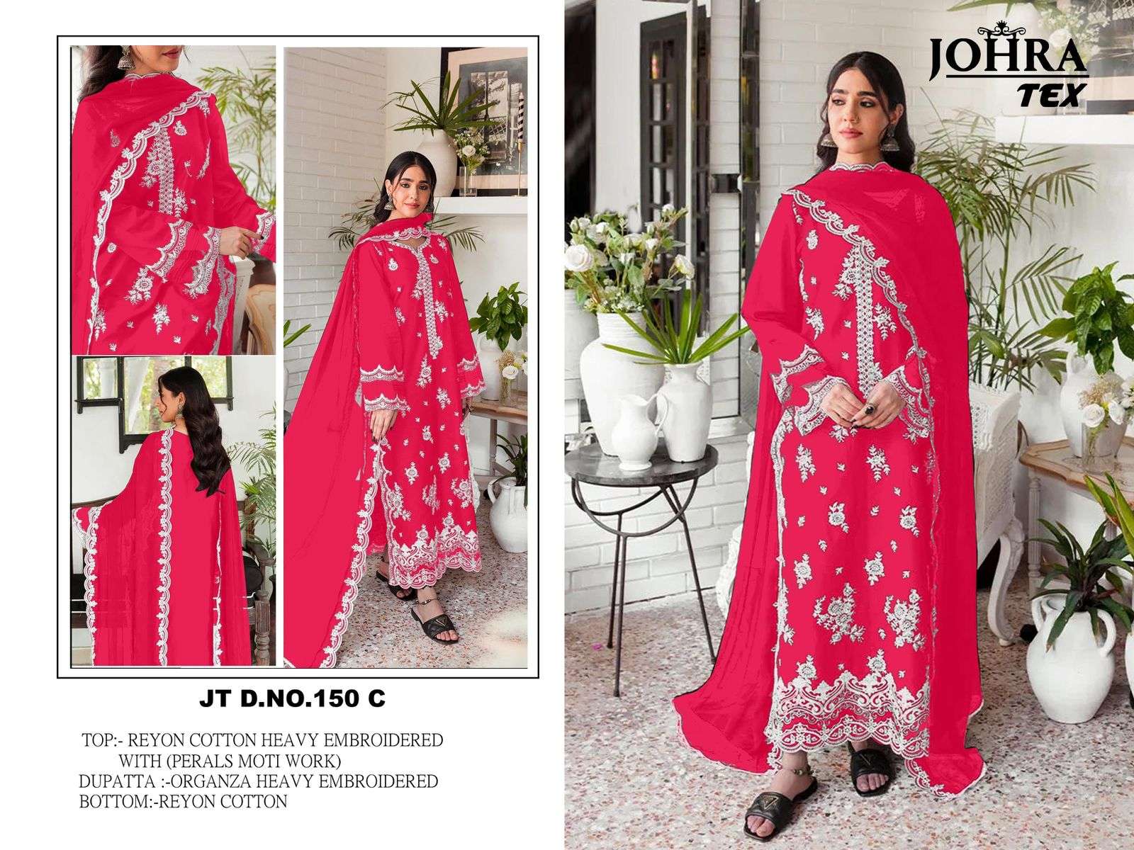  Johra Tex D No. JT-150 C Rayon Cotton Heavy Embroidered Wholesale Salwar Kameez in Surat