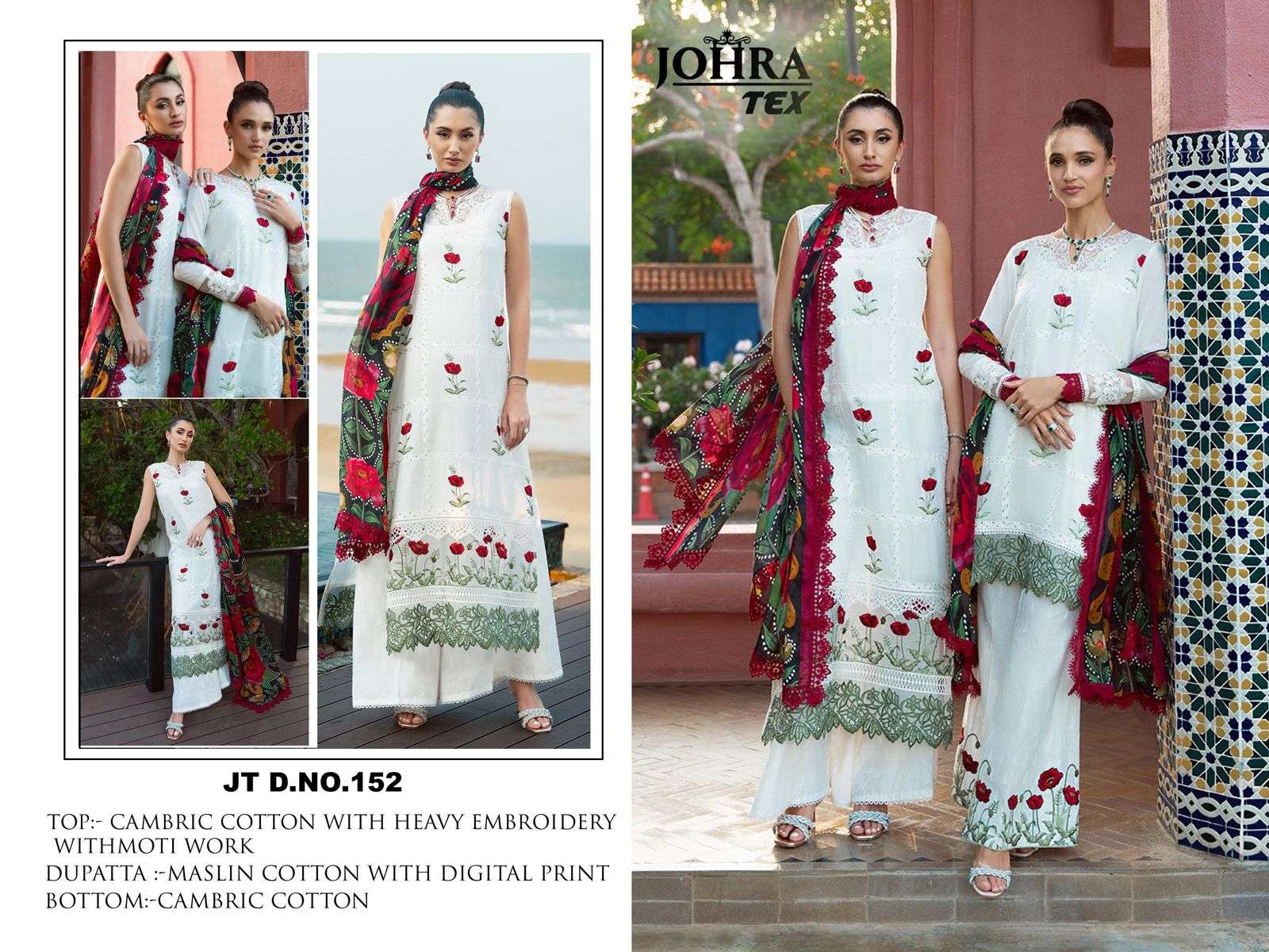 Johra Tex D. No. JT 152 Cambric Cotton with Heavy Embroidery Wholesale Salwar Kameez in Surat