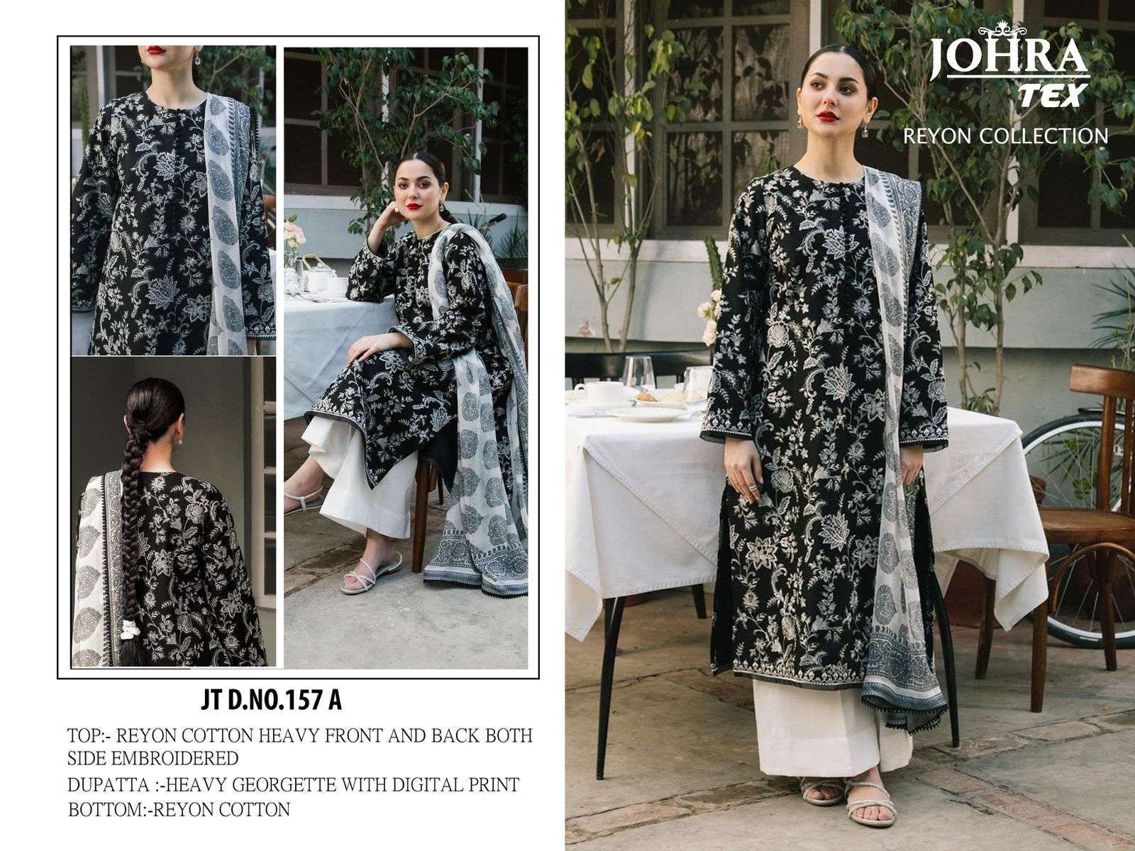 Johra Tex D. No. JT-157 Rayon Cotton Salwar Kameez with Front & Back Embroidery Wholesale in Surat