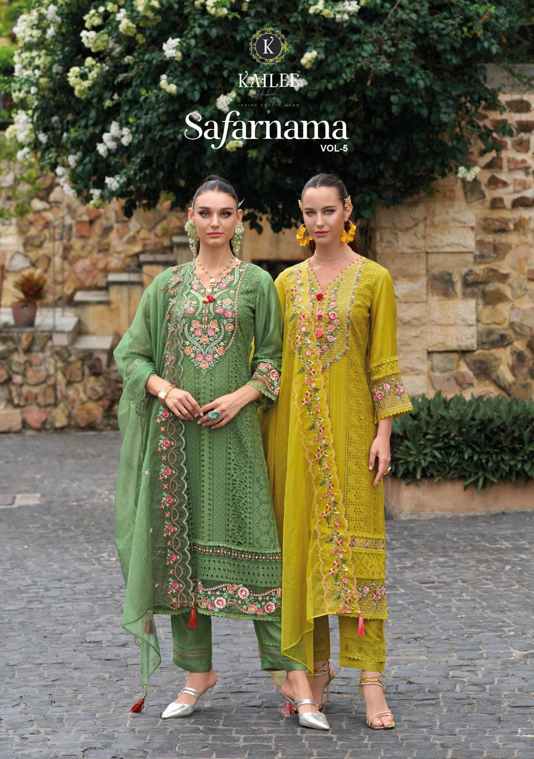 kailee safarnama vol 5 series  43771-43776 viscose muslin wholesale salwar kameez in surat 