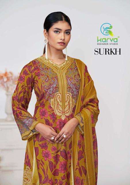 karva designer surkh series 01-04 PURE VISCOSE MASLIN wholesale salwar kameez in surat 