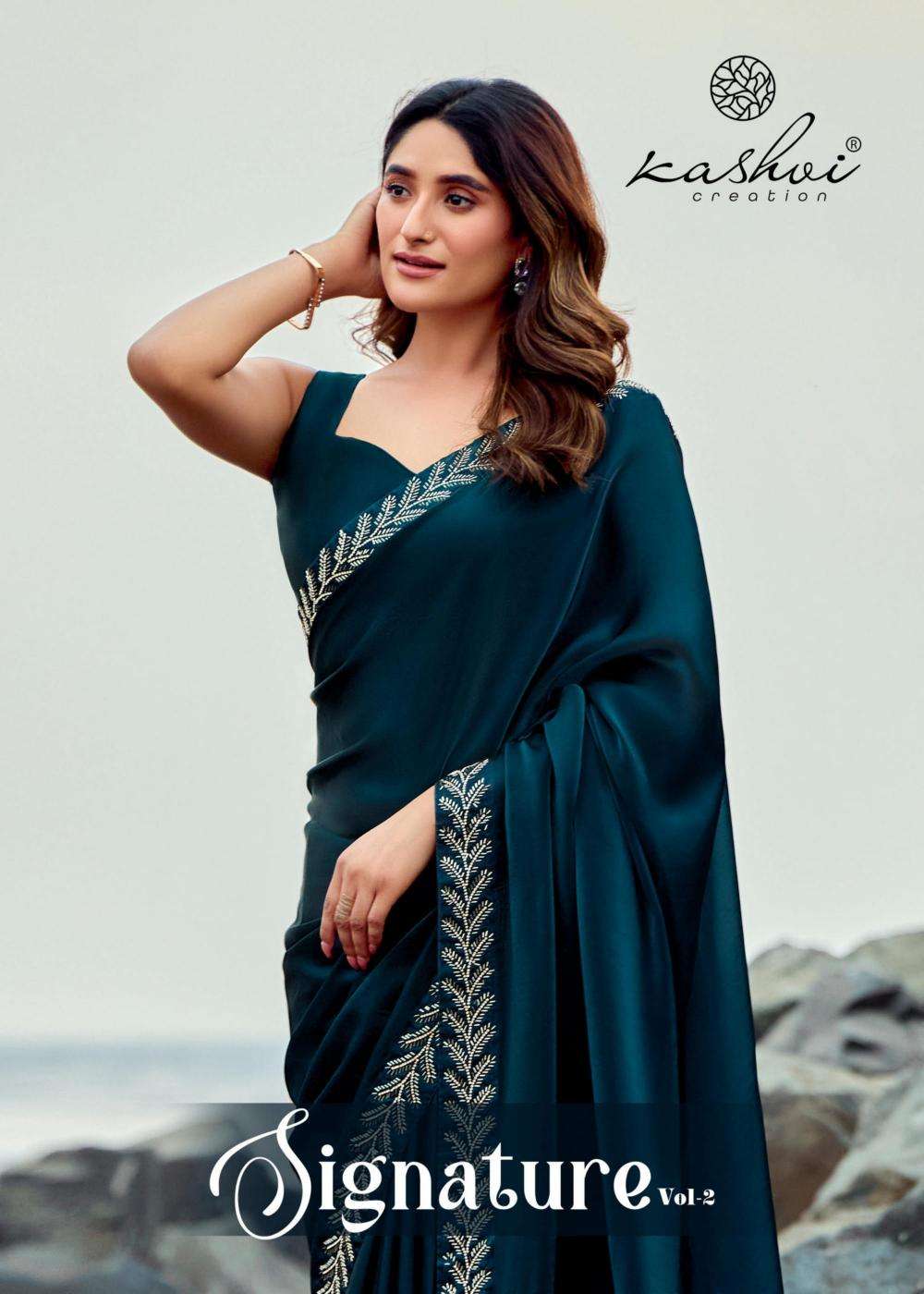 kashvi creation signature vol 2 series 201-206 malai silk wholesale saree in surat 