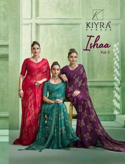 kiyra ishaa vol 3 series 1001-1006 Dull moss wholesale saree in surat 