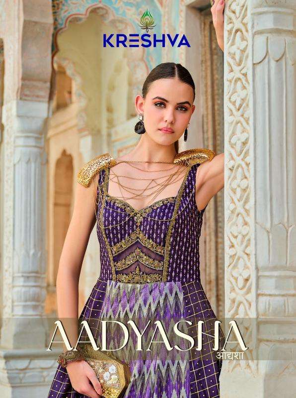 kreshva aadyasha Smooth Silk With Foil Print gown with dupatta 