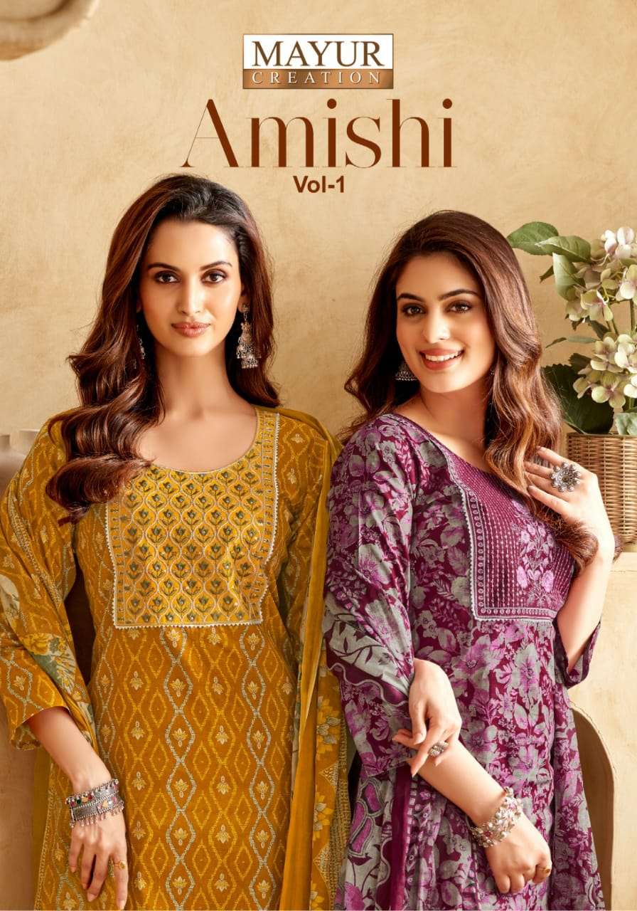 Mayur Amishi Vol-1 series 1001-1010 Pure Cotton wholesale salwar kameez in surat 