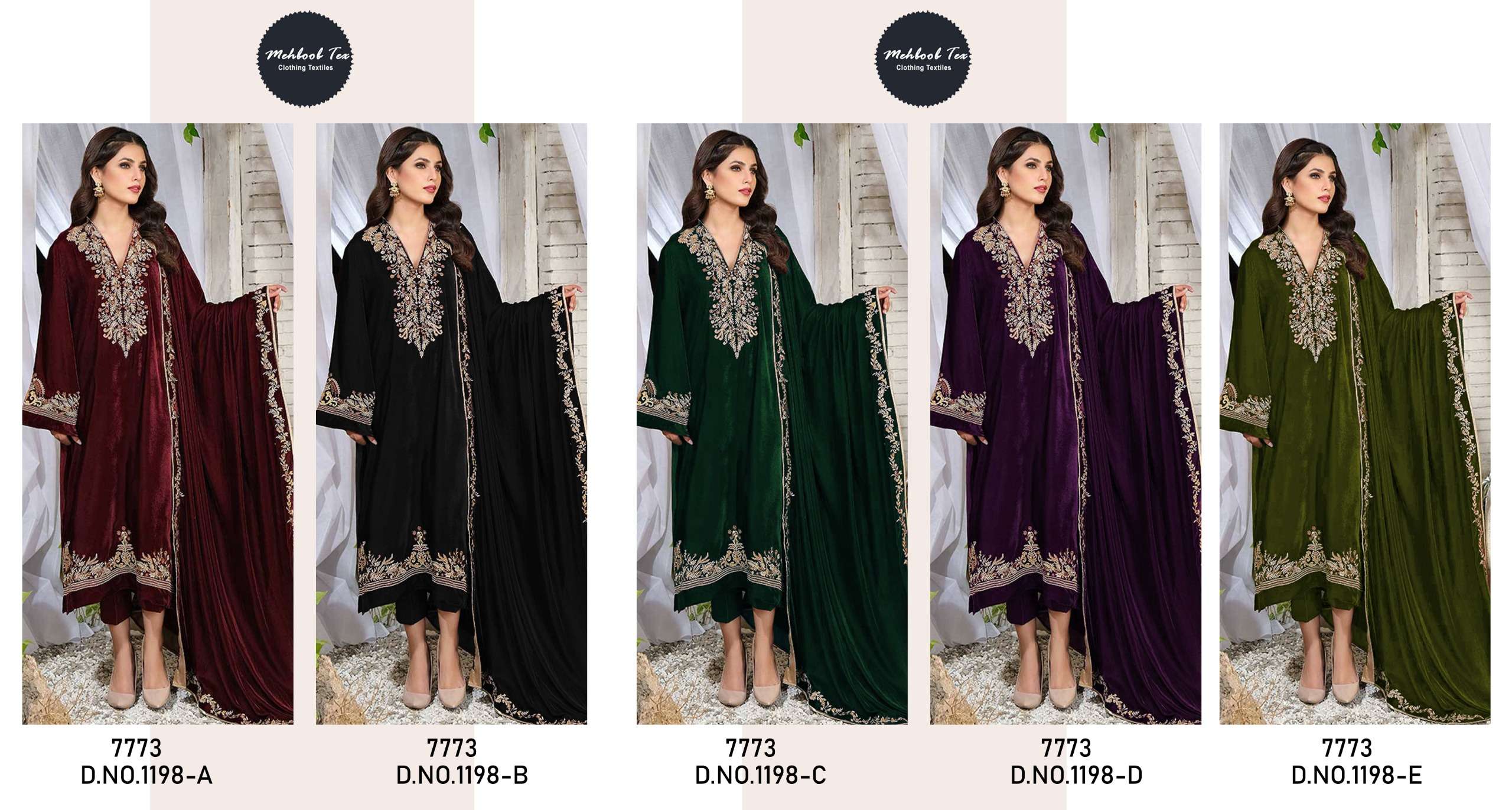 Mehboob Tex D.No. 1198 9000 Velvet Salwar Kameez with Embroidery Work Wholesale in Surat