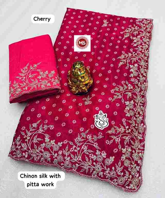 MS Brand Fancy Chinon Silk Saree with Pitta Work Wholesale Sarees in Surat