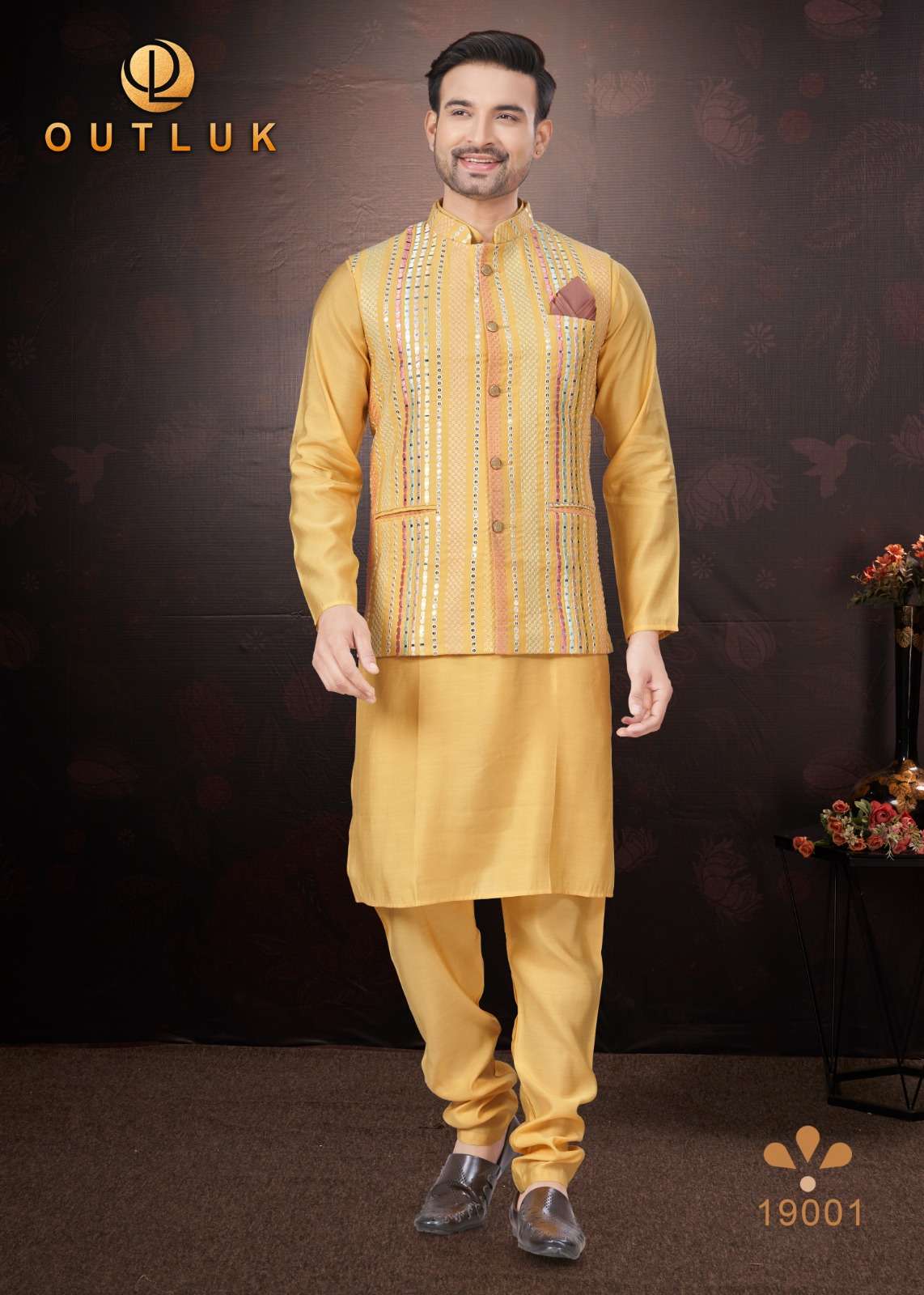 Outluk Wedding Collection Vol 19 Silk Mens Kurta Pajama With Koti