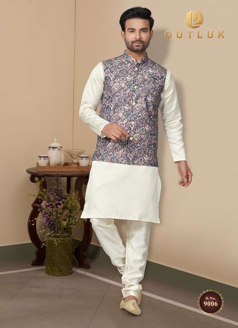 Outluk Wedding Collection Vol 9 Cotton Mens Wear Modi Jacket Kurta Pajama Exporters in India