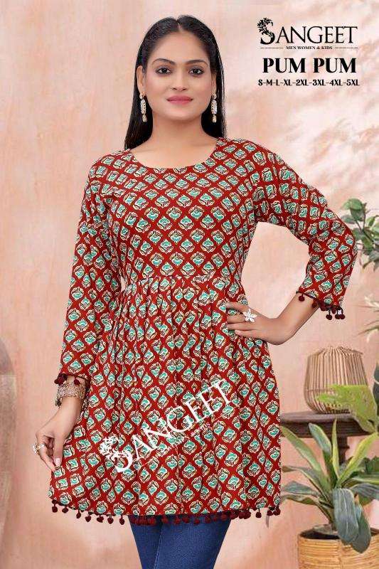 pr pumpum series 101-104 rayon wholesale kurti in surat 