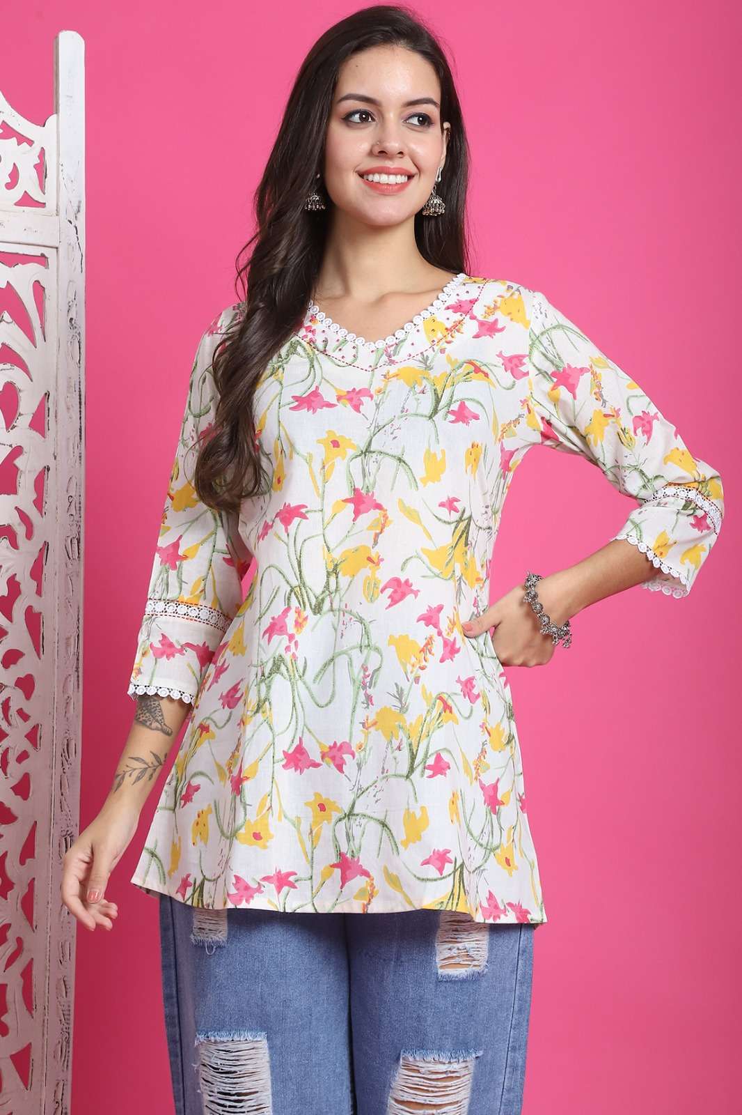 pr ​​​​​​​pure cotton jaipur print readymade stylish look girls western tops