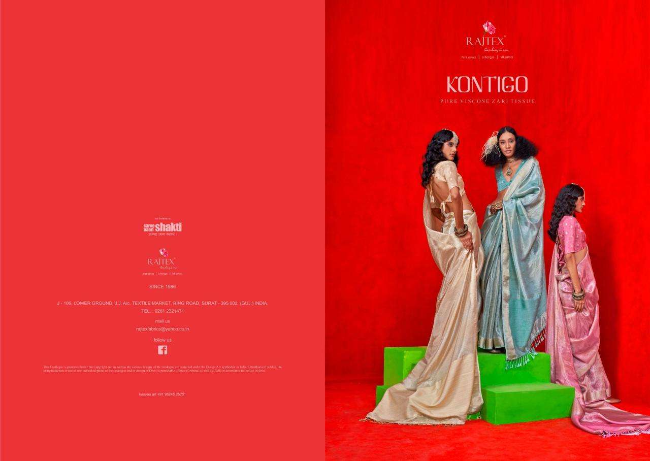 RajtEX Kontigo Pure Viscose Zari Tissue Sarees Wholesale Sarees in Surat