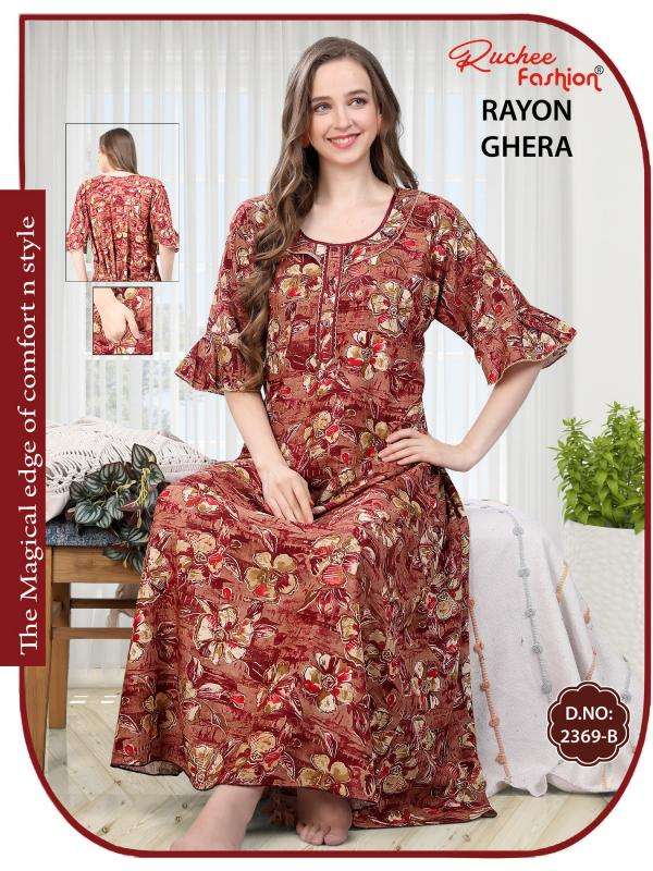 ruchee fashion 2372-2369 rayon ghera fully stitch fancy selves nighty for ladies