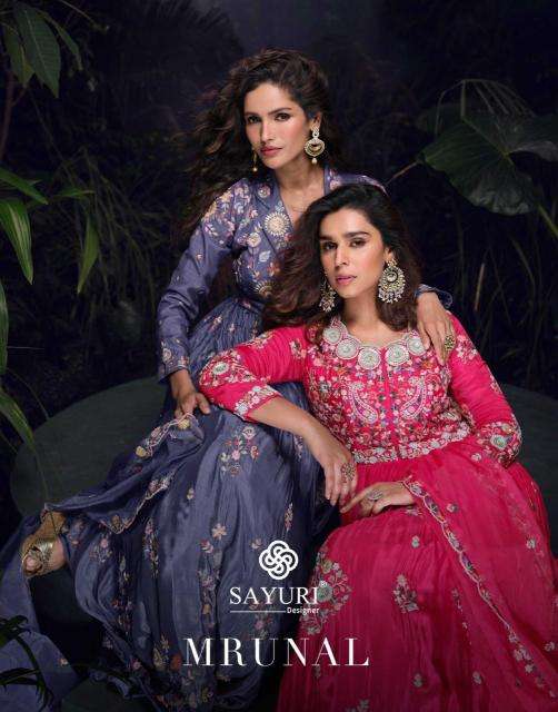 sayuri mrunal chinon silk series 5742-5743 PREMIUM REAL CHINON SILK wholesale salwar kameez in surat 