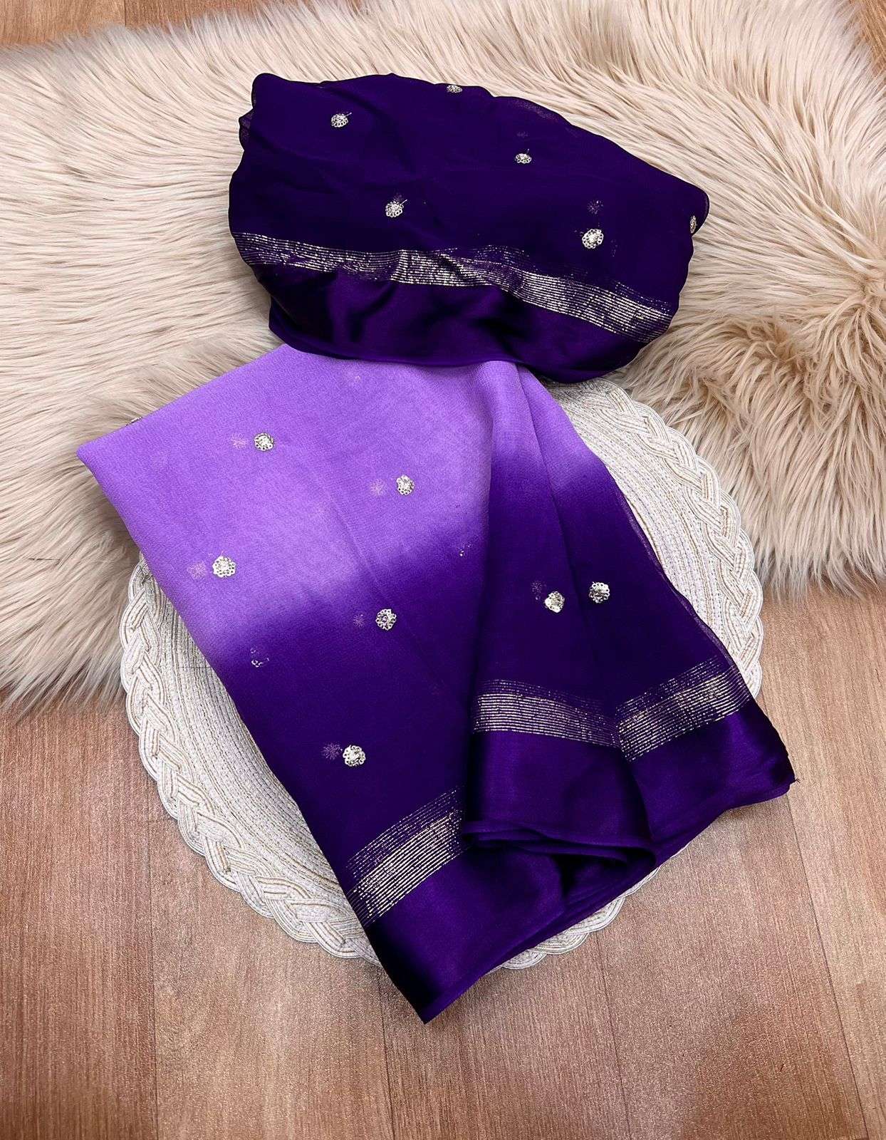 SHRINGAR Satin Patta Pure Viscose Georgette Pallu Saree