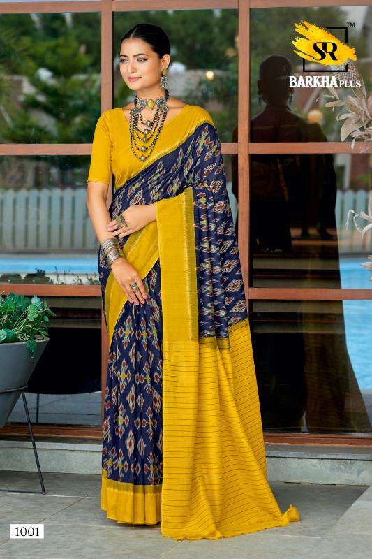 sr barkha hits series 1001-1011 Ikkat Print In Mulmul Cotton wholesale saree in surat 