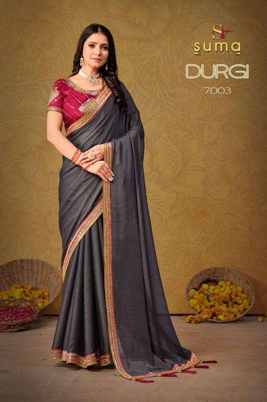 suma designer durgi series 7001-7009 black rangoli wholesale saree in surat 