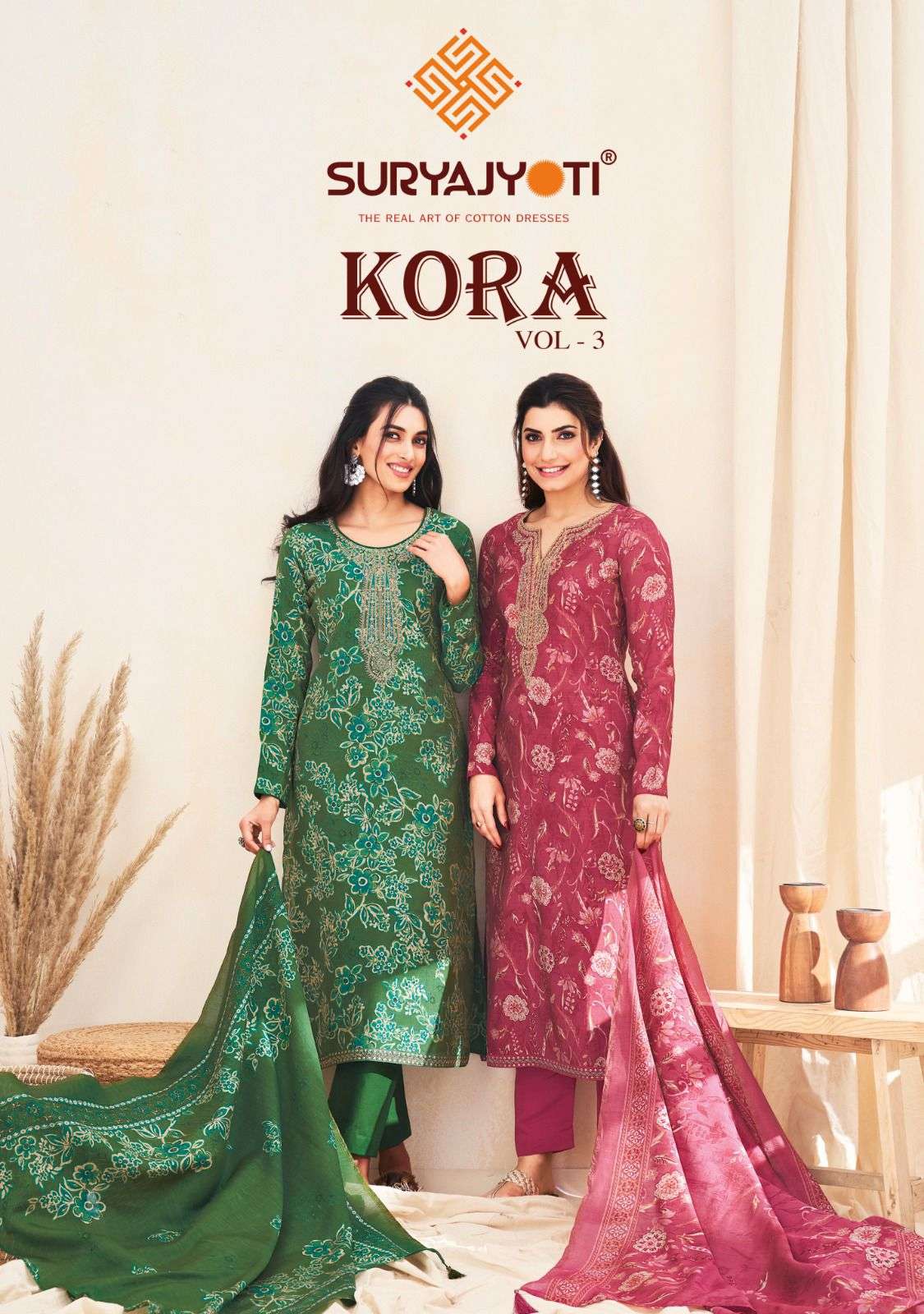 SuryaJyoti Kora Vol-03 series 3001-3006 Pure Modal wholesale salwar kameez in surat 