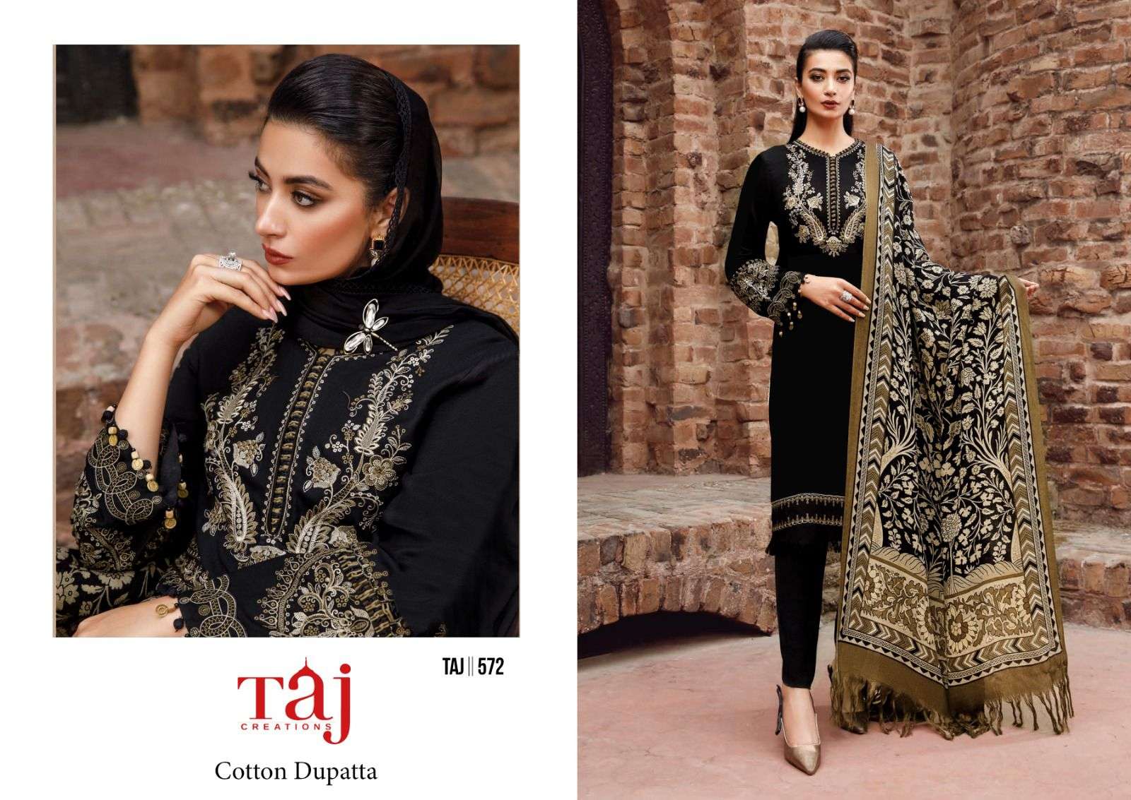 Taj Creation D.No.-572 to 574 Viscose Rayon with Heavy Self Embroidery Wholesale Salwar Kameez in Surat