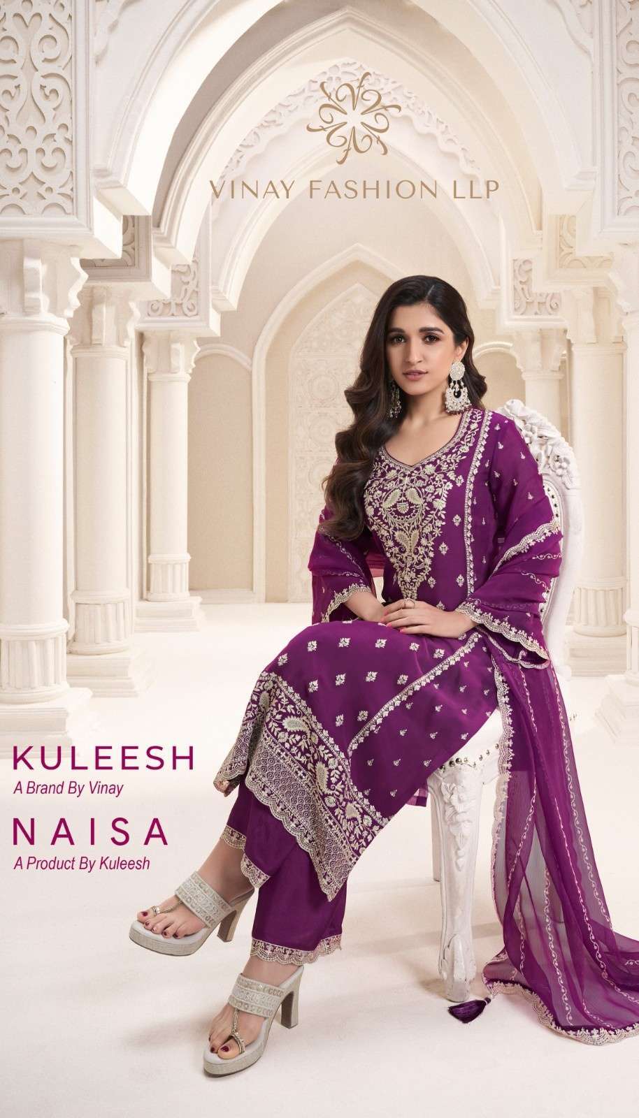 vinay kuleesh naisa series 72331-72336 SILK CHIFFON wholesale salwar kameez in surat 