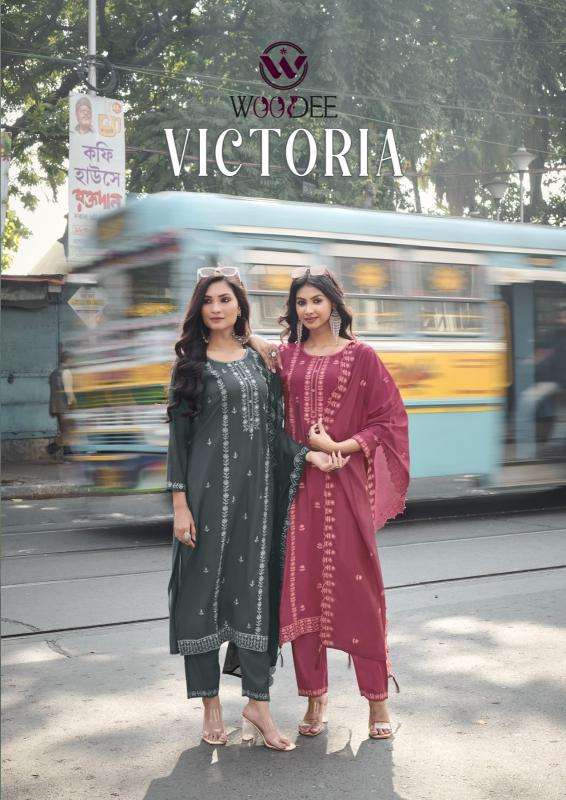 woodee victoria series 1001-1006 viscose roman silk wholesale salwar kameez in surat 