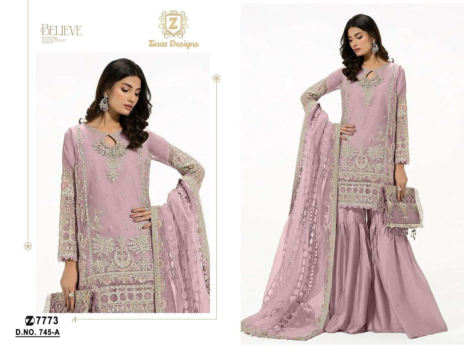 Ziaaz Designs D No. 745 A & B Organza Wholesale Salwar Kameez in Surat