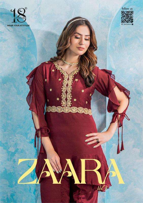 18 attitude zaara vol 3 series 301-307 PURE CHINNON wholesale kurti in surat 