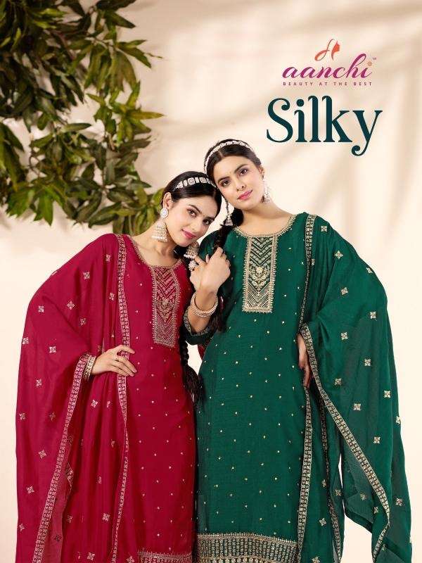 Aanchi silky vichitra silk readymade wholesale salwar suit