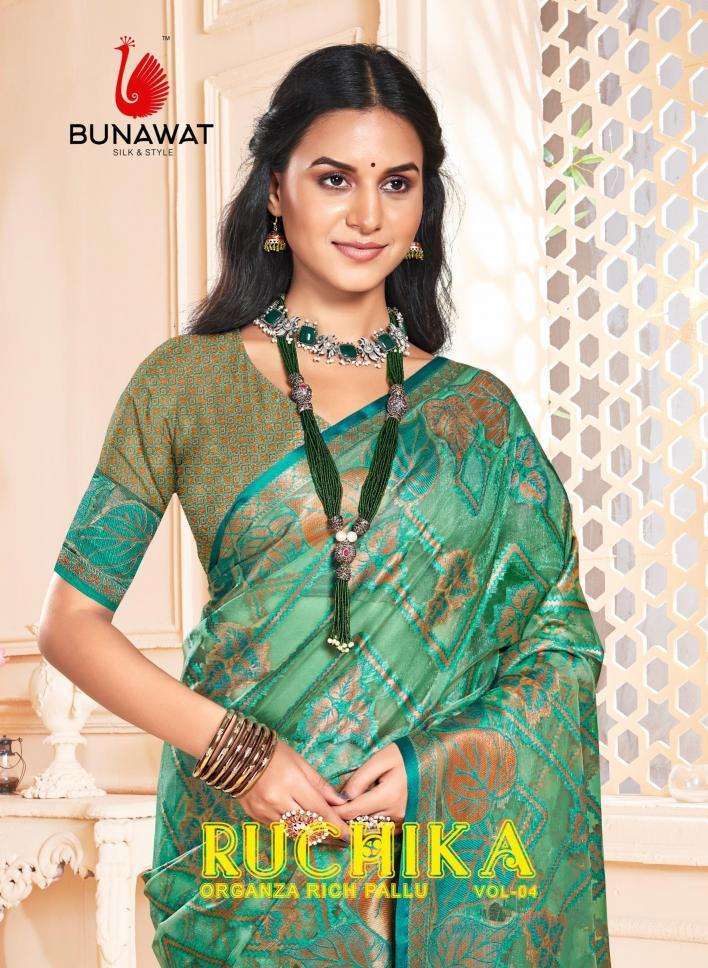 Bunawat Ruchika Vol-4 series 1001-1006 Organza wholesale saree in surat 